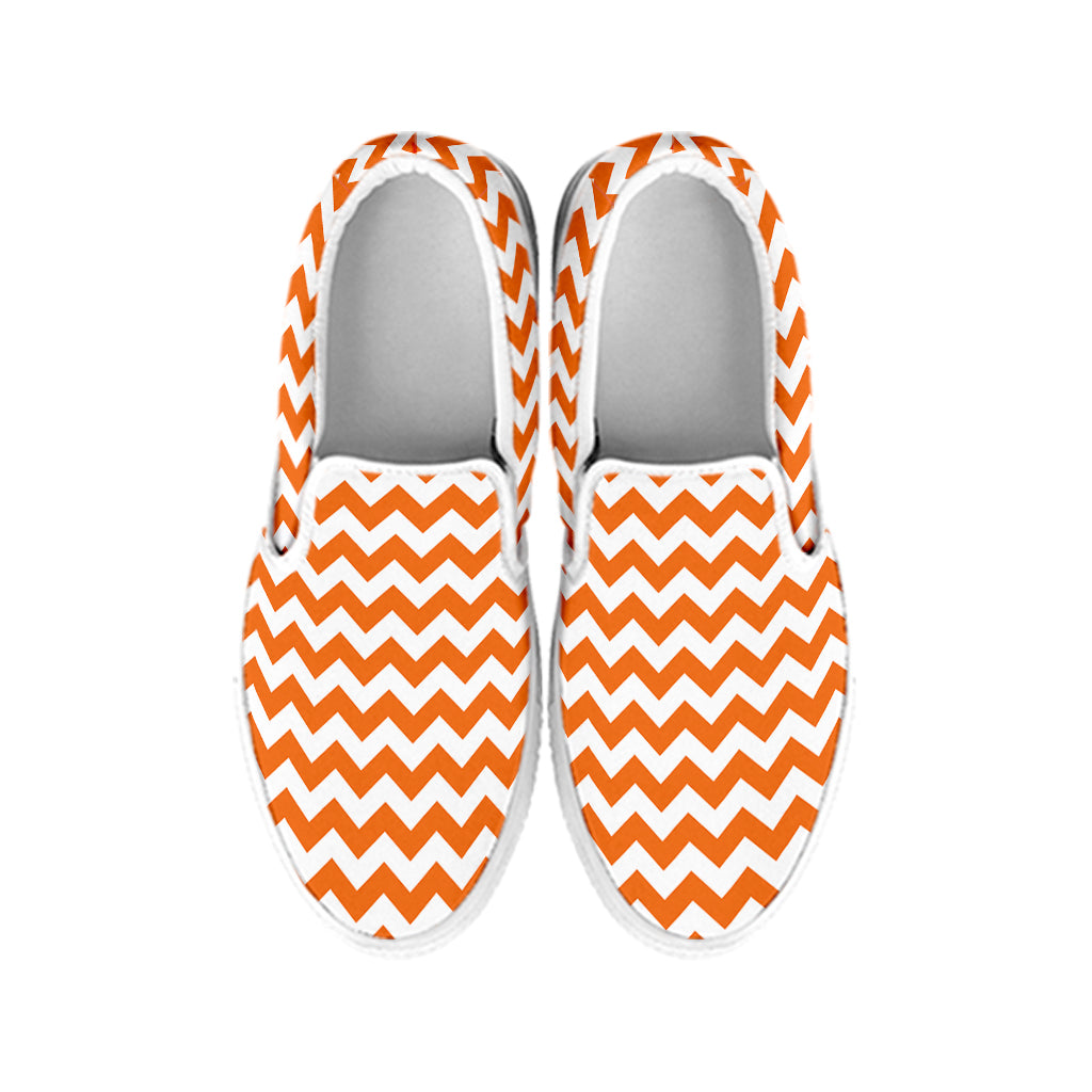 Orange And White Chevron Pattern Print White Slip On Shoes
