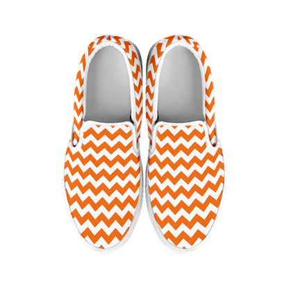 Orange And White Chevron Pattern Print White Slip On Shoes