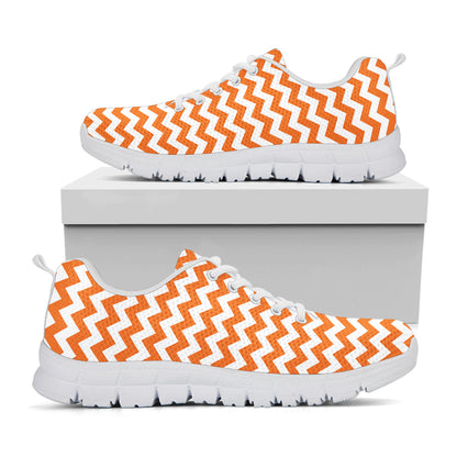 Orange And White Chevron Pattern Print White Sneakers