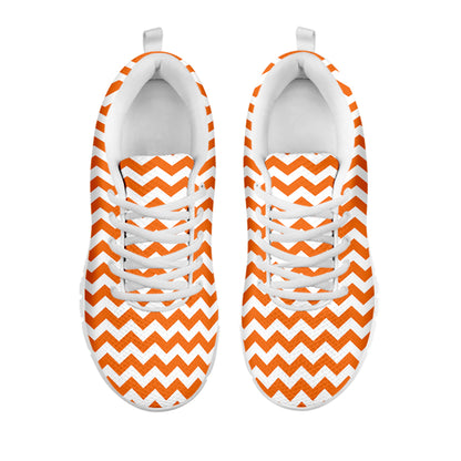 Orange And White Chevron Pattern Print White Sneakers