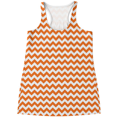 Orange And White Chevron Pattern Print Women's Racerback Tank Top
