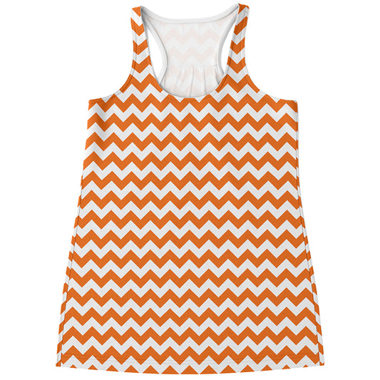 Orange And White Chevron Pattern Print Women's Racerback Tank Top