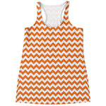 Orange And White Chevron Pattern Print Women's Racerback Tank Top