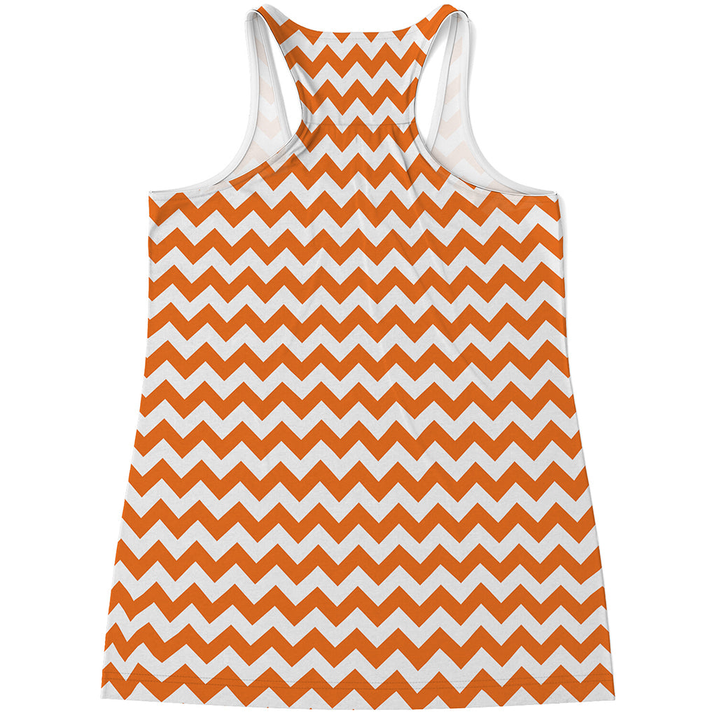 Orange And White Chevron Pattern Print Women's Racerback Tank Top