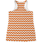 Orange And White Chevron Pattern Print Women's Racerback Tank Top