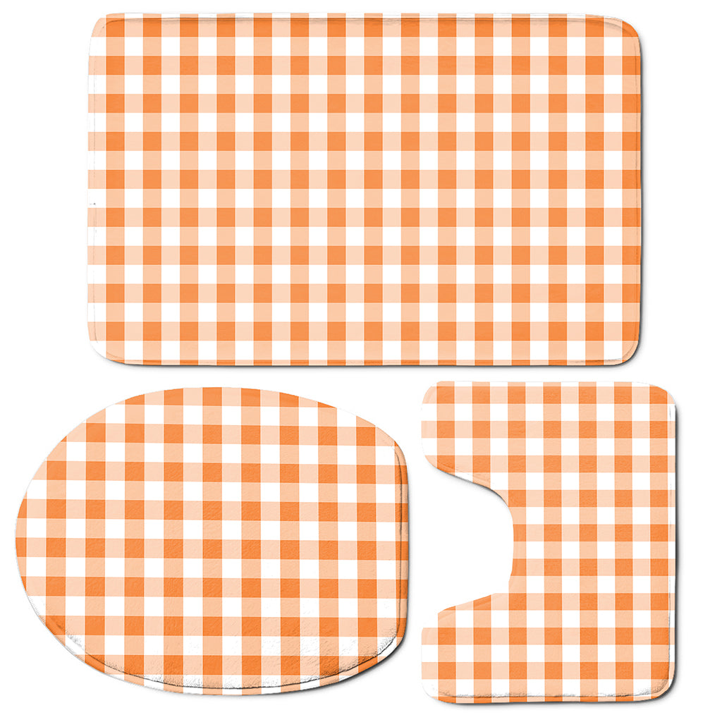 Orange And White Gingham Pattern Print 3 Piece Bath Mat Set