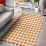 Orange And White Gingham Pattern Print Area Rug