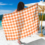 Orange And White Gingham Pattern Print Beach Sarong Wrap