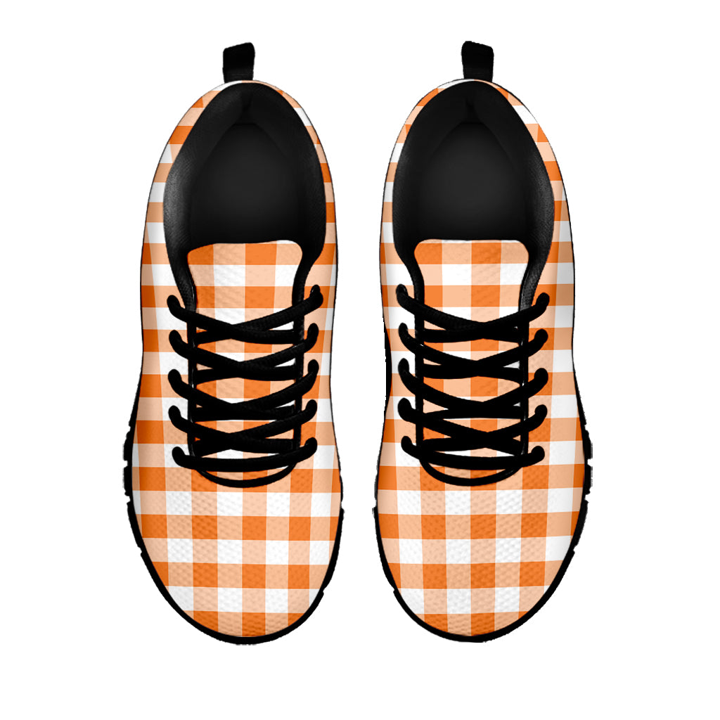 Orange And White Gingham Pattern Print Black Sneakers