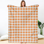 Orange And White Gingham Pattern Print Blanket