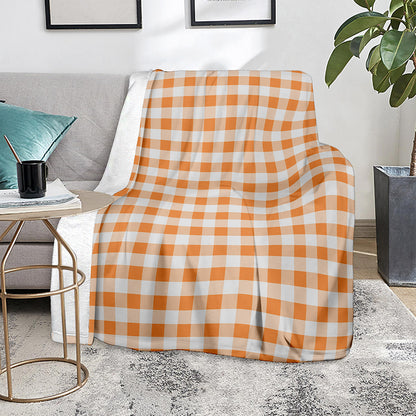 Orange And White Gingham Pattern Print Blanket