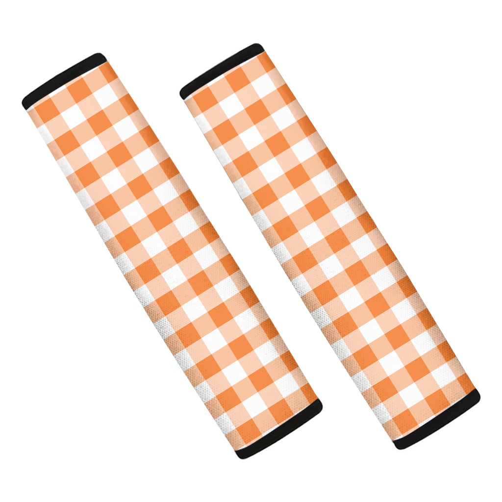 Orange And White Gingham Pattern Print Car Seat Belt Covers