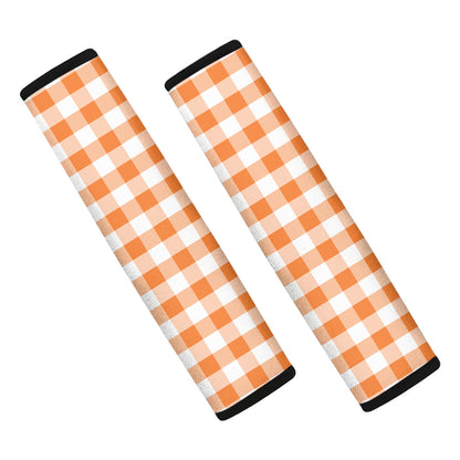 Orange And White Gingham Pattern Print Car Seat Belt Covers