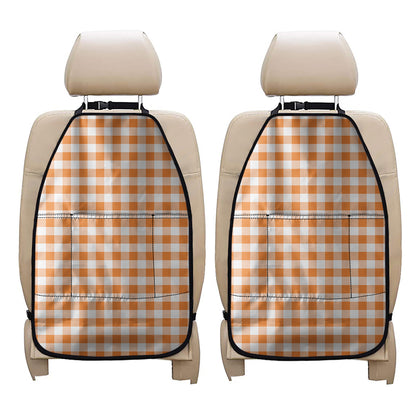 Orange And White Gingham Pattern Print Car Seat Organizers