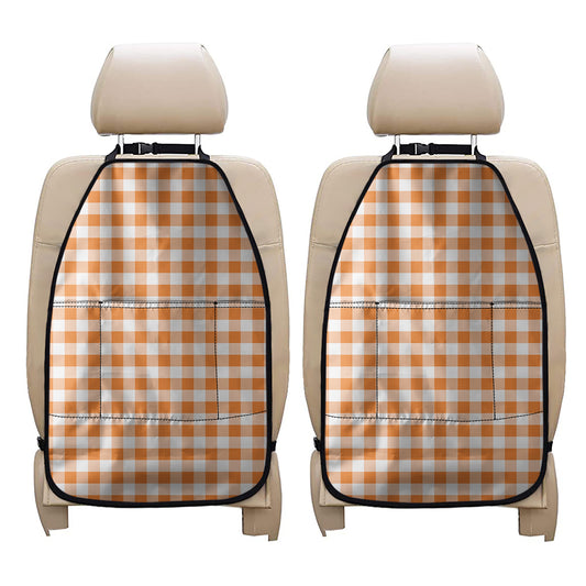 Orange And White Gingham Pattern Print Car Seat Organizers