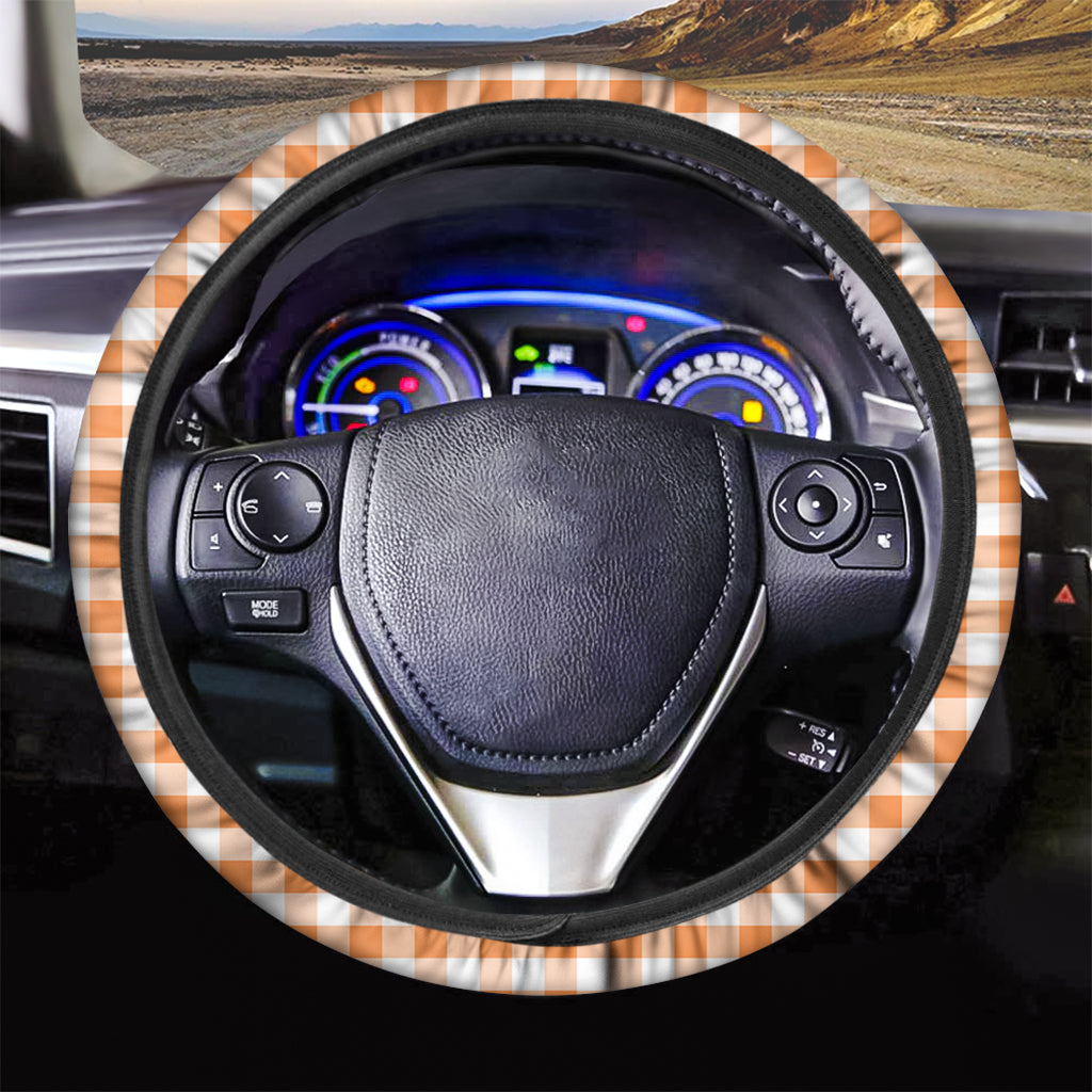 Orange And White Gingham Pattern Print Car Steering Wheel Cover