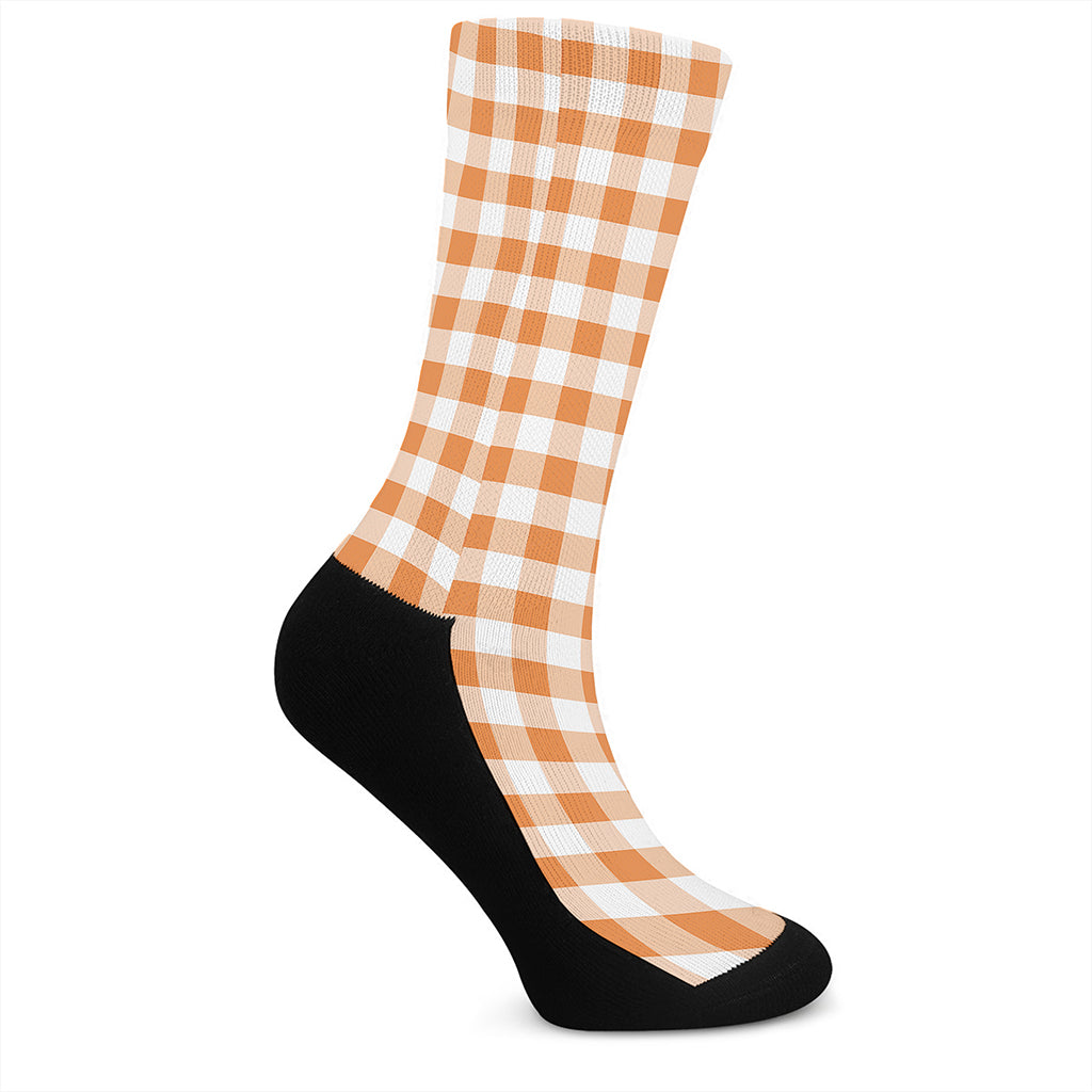 Orange And White Gingham Pattern Print Crew Socks