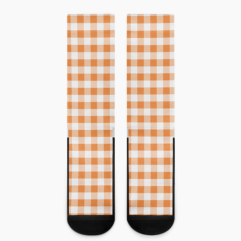 Orange And White Gingham Pattern Print Crew Socks
