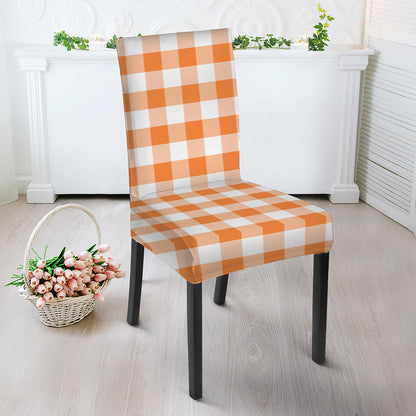 Orange And White Gingham Pattern Print Dining Chair Slipcover