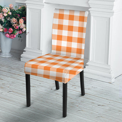 Orange And White Gingham Pattern Print Dining Chair Slipcover