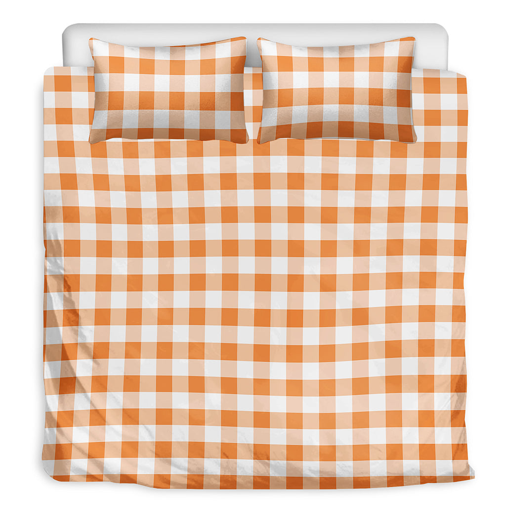 Orange And White Gingham Pattern Print Duvet Cover Bedding Set