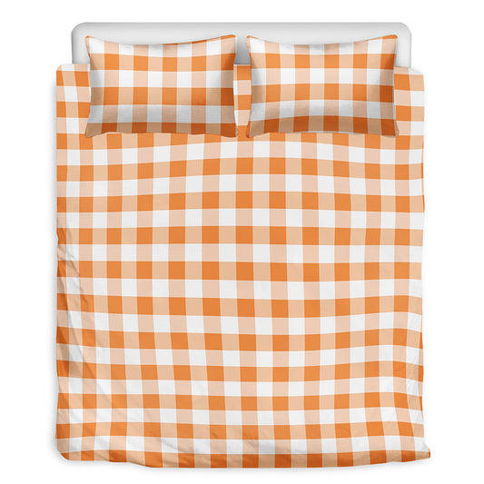 Orange And White Gingham Pattern Print Duvet Cover Bedding Set