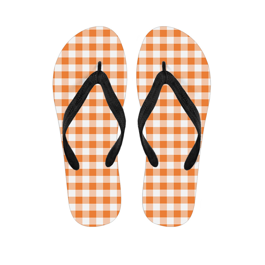 Orange And White Gingham Pattern Print Flip Flops