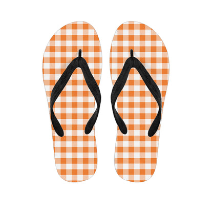 Orange And White Gingham Pattern Print Flip Flops