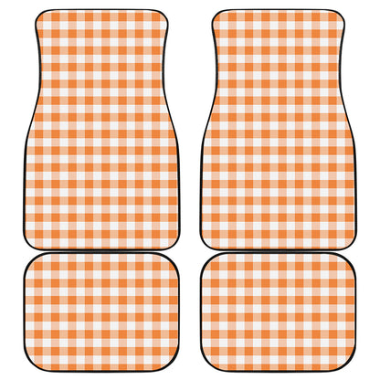 Orange And White Gingham Pattern Print Front and Back Car Floor Mats