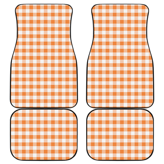 Orange And White Gingham Pattern Print Front and Back Car Floor Mats