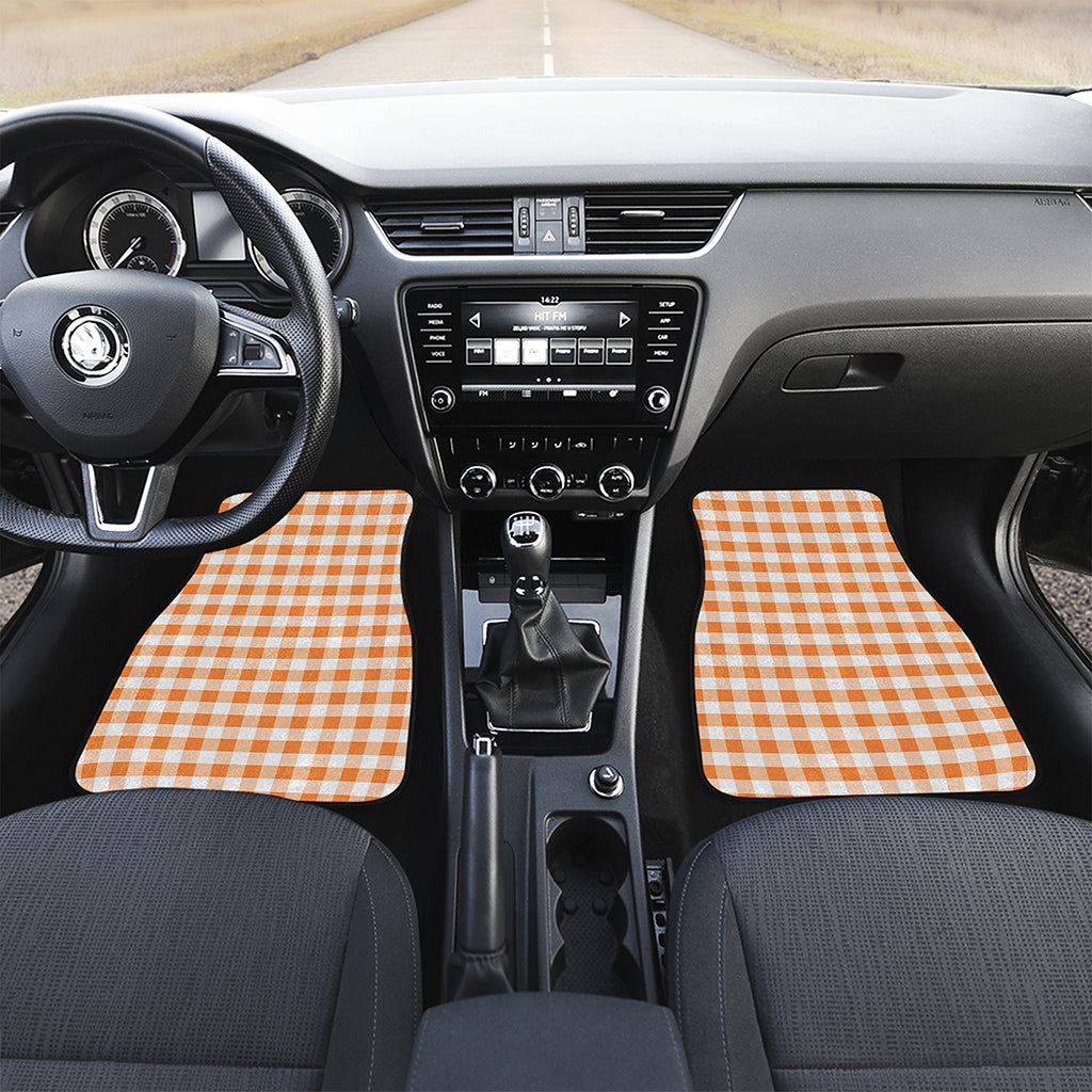 Orange And White Gingham Pattern Print Front and Back Car Floor Mats