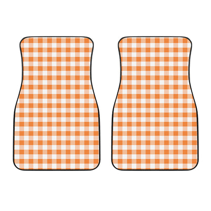 Orange And White Gingham Pattern Print Front Car Floor Mats