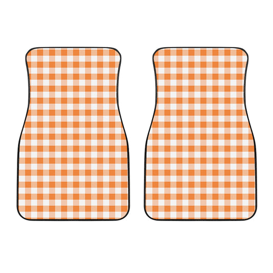 Orange And White Gingham Pattern Print Front Car Floor Mats