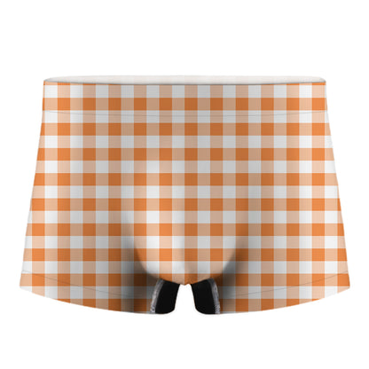 Orange And White Gingham Pattern Print Men's Boxer Briefs