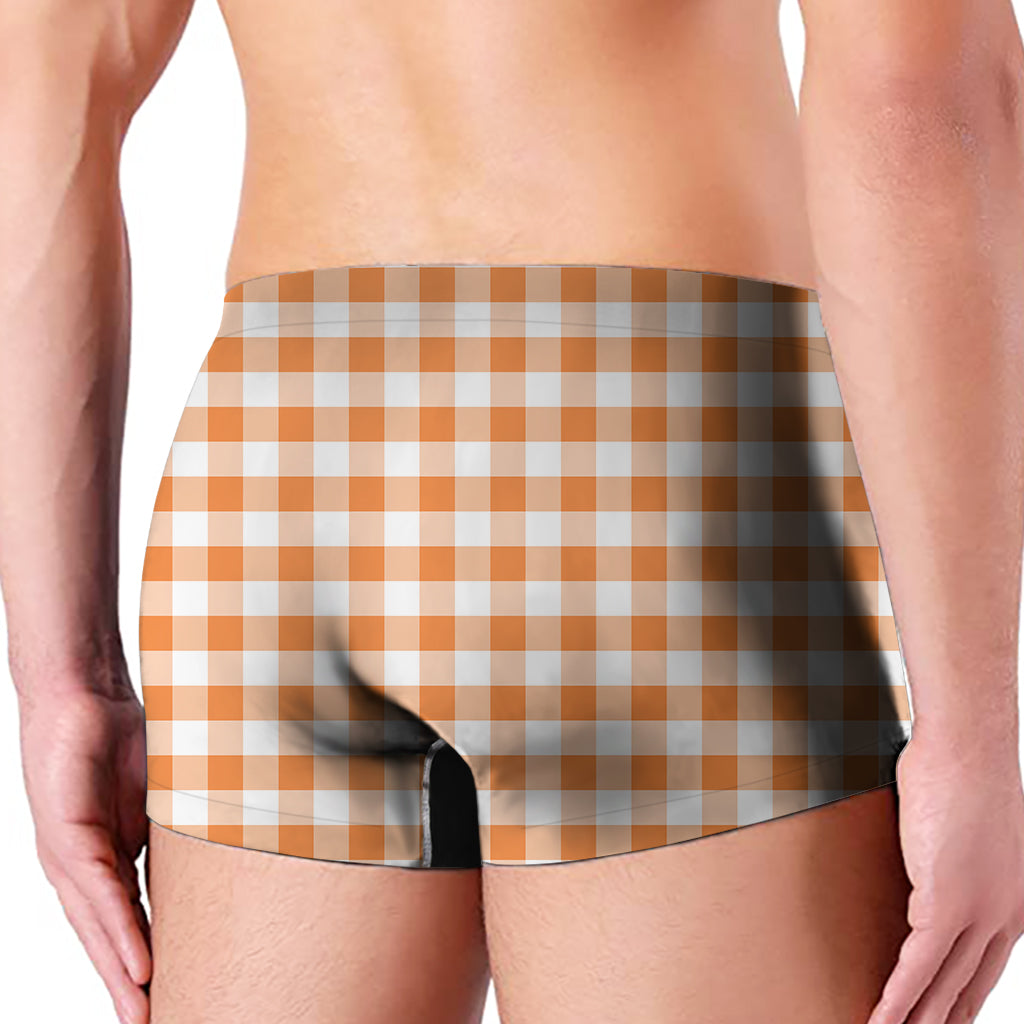 Orange And White Gingham Pattern Print Men's Boxer Briefs