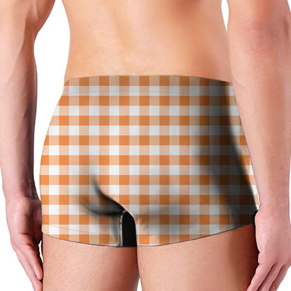 Orange And White Gingham Pattern Print Men's Boxer Briefs