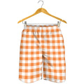 Orange And White Gingham Pattern Print Men's Shorts