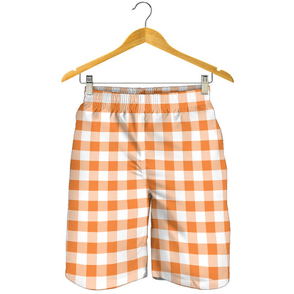 Orange And White Gingham Pattern Print Men's Shorts