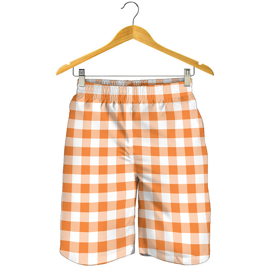 Orange And White Gingham Pattern Print Men's Shorts