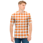 Orange And White Gingham Pattern Print Men's T-Shirt
