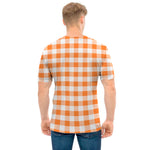 Orange And White Gingham Pattern Print Men's T-Shirt