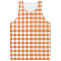 Orange And White Gingham Pattern Print Men's Tank Top