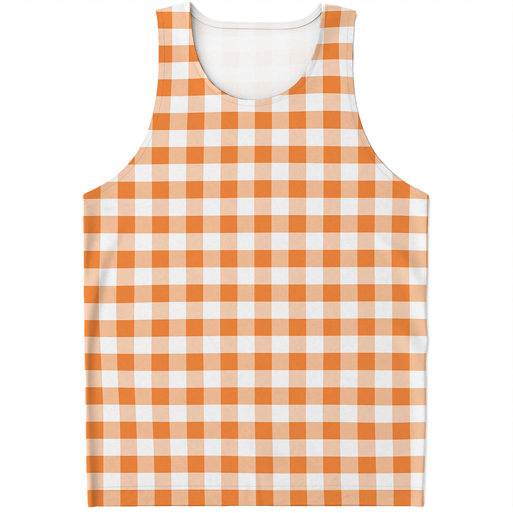Orange And White Gingham Pattern Print Men's Tank Top