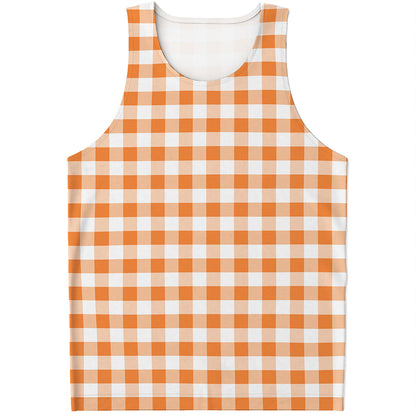 Orange And White Gingham Pattern Print Men's Tank Top
