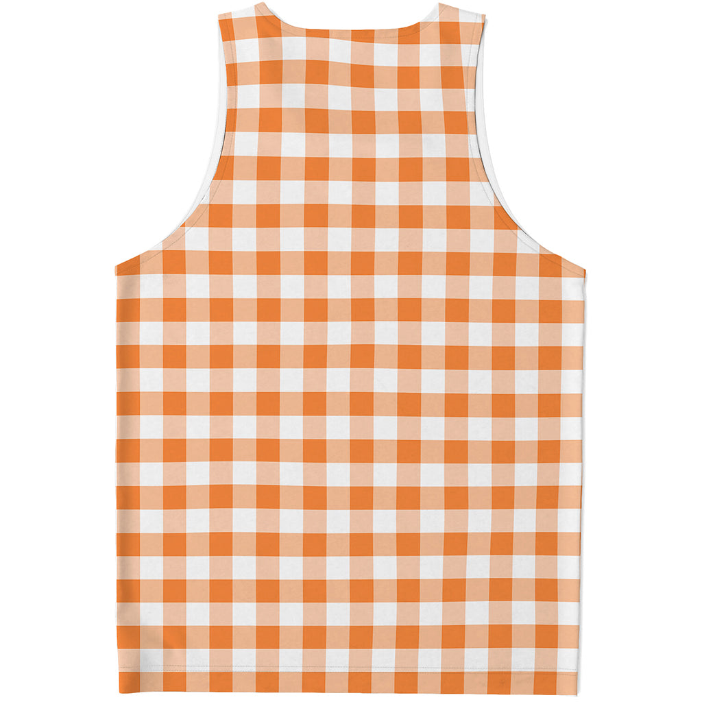 Orange And White Gingham Pattern Print Men's Tank Top