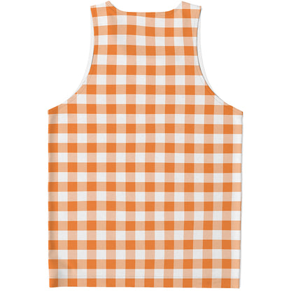 Orange And White Gingham Pattern Print Men's Tank Top