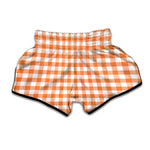 Orange And White Gingham Pattern Print Muay Thai Boxing Shorts