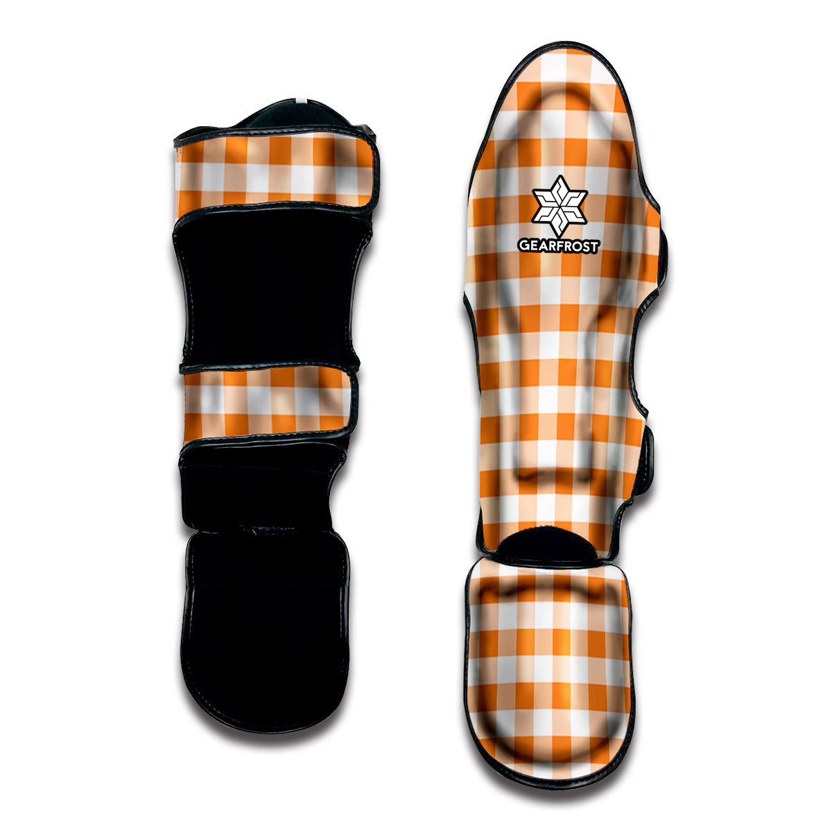 Orange And White Gingham Pattern Print Muay Thai Shin Guard