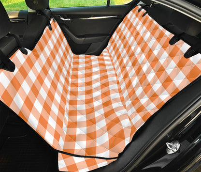 Orange And White Gingham Pattern Print Pet Car Back Seat Cover