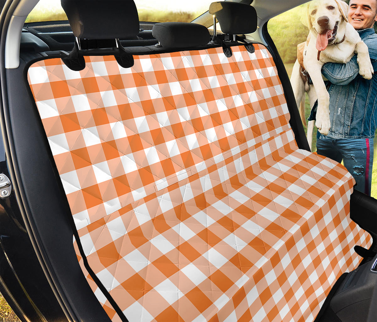 Orange And White Gingham Pattern Print Pet Car Back Seat Cover